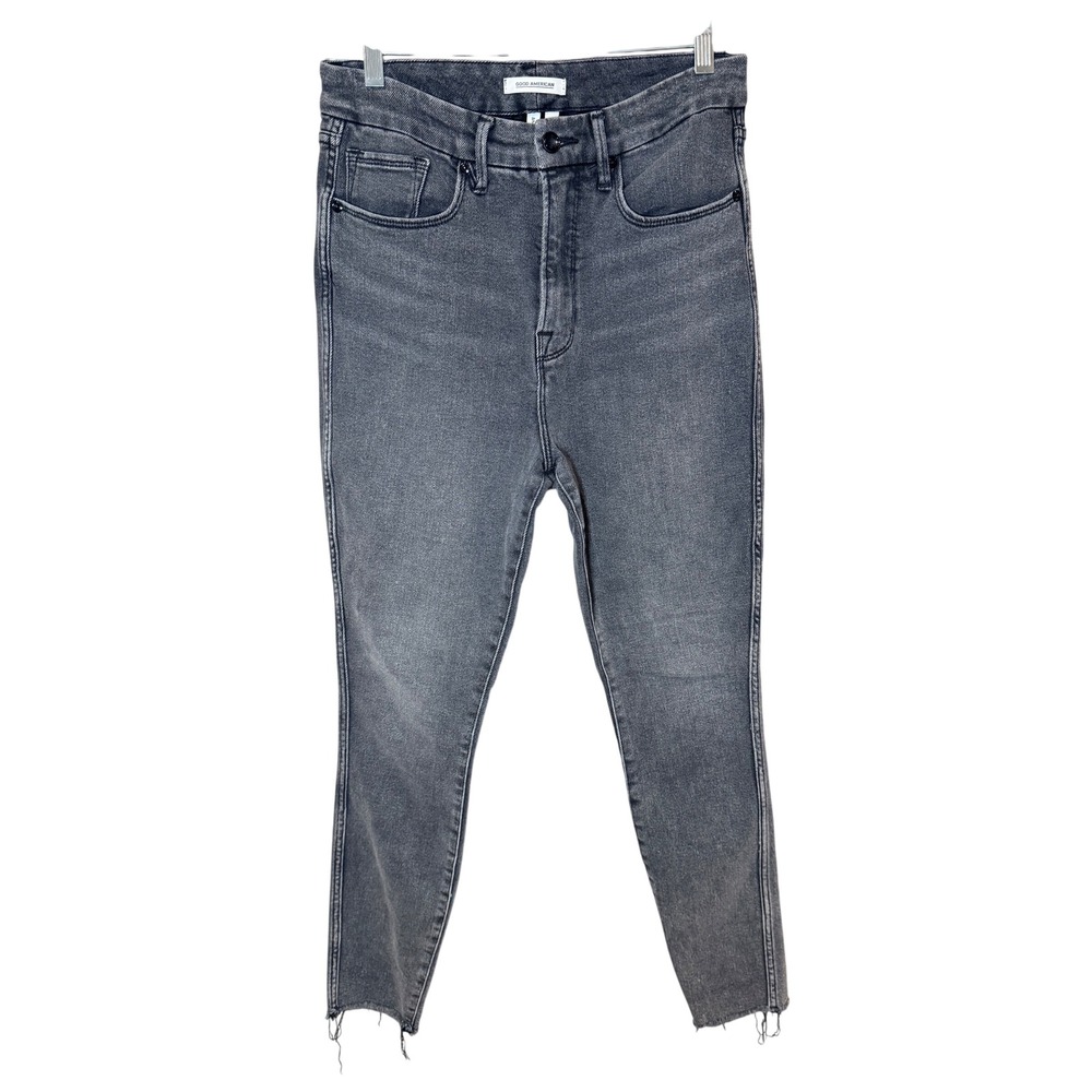 Good American Good Curve Skinny‎ Raw Edge Jeans Washed Black 074 Size 8/29